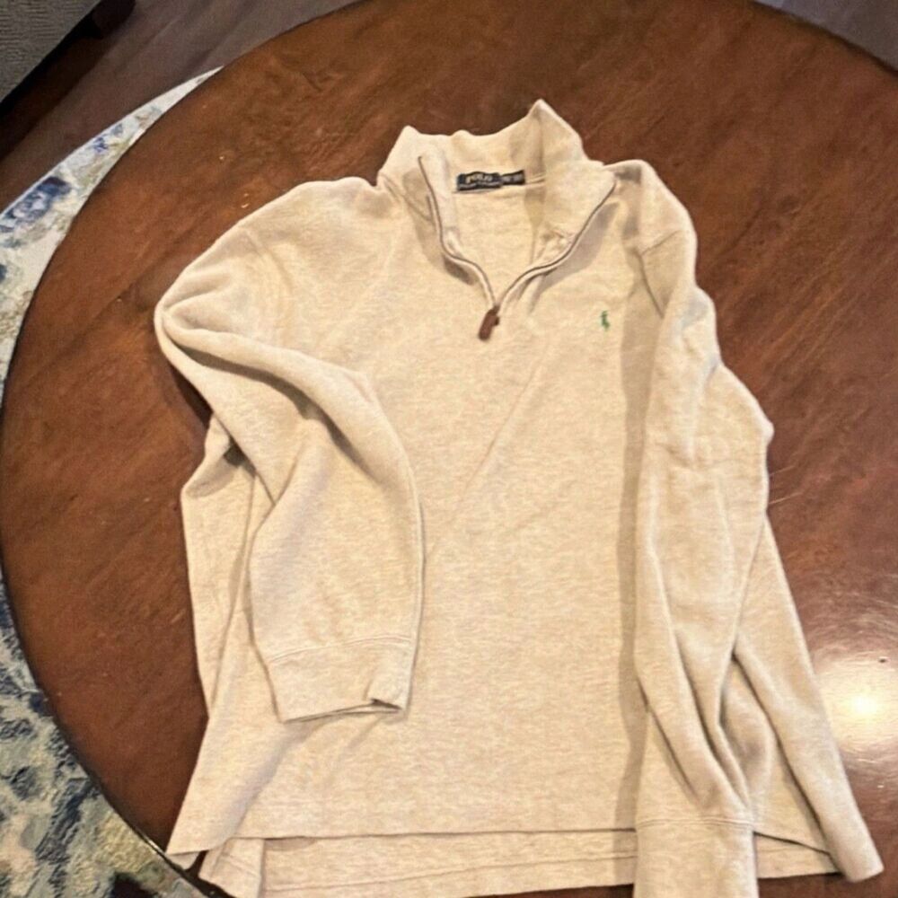 Polo Ralph Lauren Men’s Beige Cotton 1/4 Zip Mock Neck Polo Pony Sweatshirt XXL
